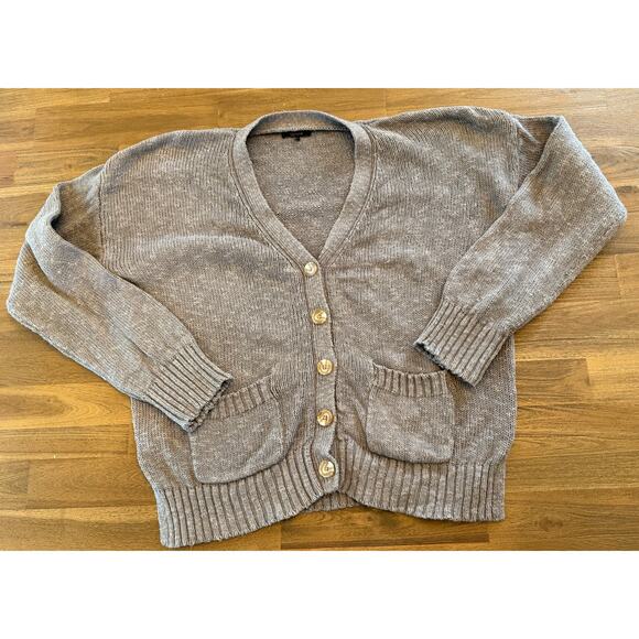 Quince Slouchy Grey Two Pocket Cardigan Size Large - Picture 1 of 4